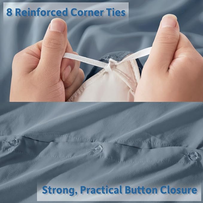 Nestl Stone Blue Duvet Cover Full Size - Soft Double Brushed Full Size Duvet Cover Set, 3 Piece, with Button Closure, 1 Duvet Cover 80x90 inches and 2 Pillow Shams