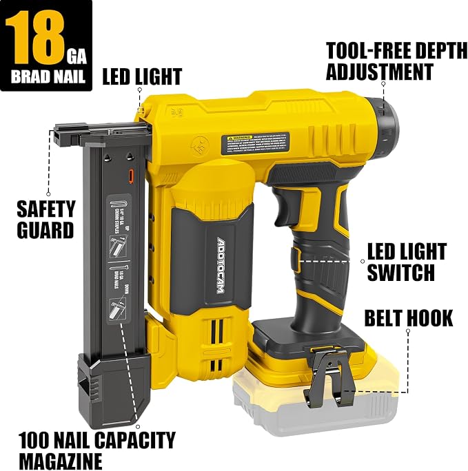 Cordless Brad Nailer for Dewalt 20V Battery (Tool Only), 2 in 1 Cordless Nail Gun with 1000 Nails and 500 Staples, Nail Gun Battery Powered for Home Improvement & Woodworking