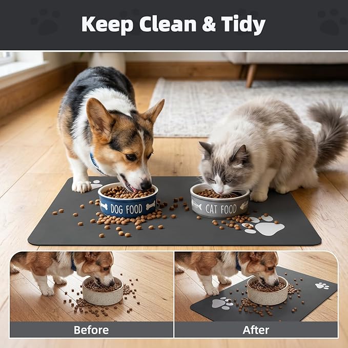 PADOOR Pet Feeding Mat-Absorbent Dog Mat for Food and Water Bowl-No Stains Easy Clean Dog Food Mat-Quick Dry Water Dispenser-Puppy Supplies Accessories
