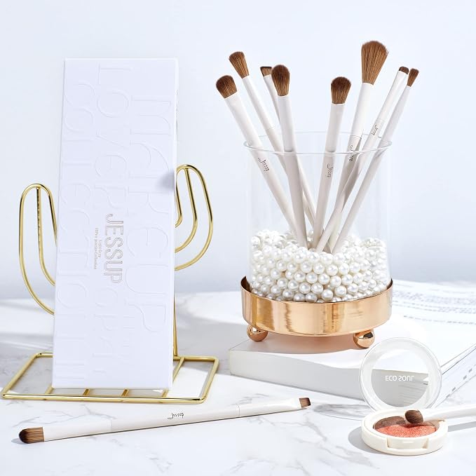 Jessup Precision Makeup Brushes 10Pcs Eye Makeup Brush Set Premium Synthetic Eyeshadow Concealer Eyeliner Eyebrow Blending Highlight Brush, Light Grey T330