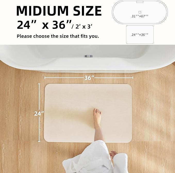 TYUU Bathroom Mat Quick Dry, Bathroom Rugs Non Slip Washable Thin Absorbent Bath Mat Fits Under Door Bathroom Floor Mat Perfect for Bath, Shower, or Sink 36"x48" Beige