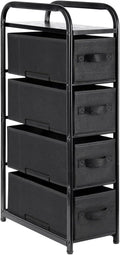 MAX Houser 4 Drawer Narrow Dresser Fabric Storage Tower Vertical Slim Storage Chest Organizer Nightstand Side/End Table Small Standing Organizer Removable Drawers Wood Top for Bedroom, Bathroom（Black