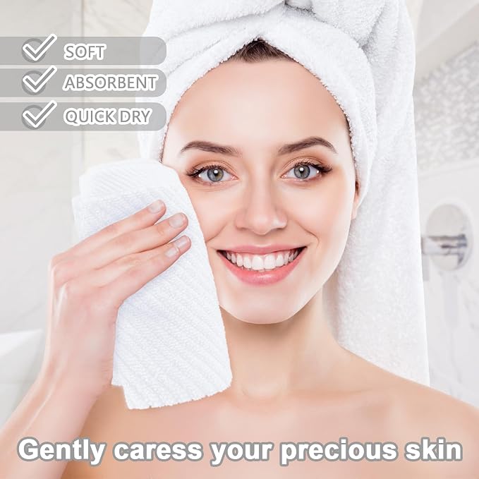 VOOVA & MOVAS White Washcloths 6PC, 100% Cotton, 13x13 in | Quick Dry, Thick, Soft, Absorbent, Hand Towels For Face & Body, Towel Gift Set, Perfect For Bathroom, Gym, Spa
