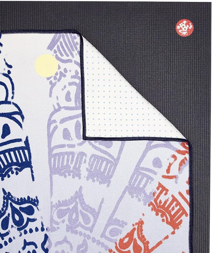 Manduka Yogitoes Hot Yoga Mat Towel - 71" | Moisture Activated Grip | Patented Silicone Nubs | Highly Absorbent, Durable & Easy Care | Made from Recycled Materials | 71 x 24 Inches | Chakra Print Blue