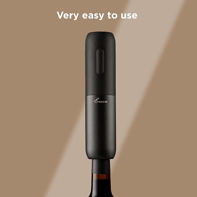 Rabbit Electric Corkscrew Wine Opener - Push Button Automatic Bottle Opener, Compact Design, Opens Bottles Quietly, Stores Vertically or Horizontally