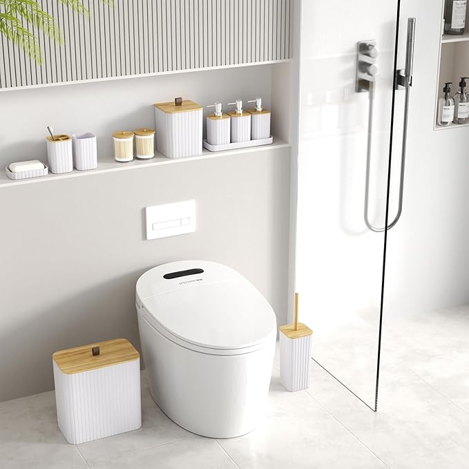 Bathroom Accessory Set - White Bathroom Set, 12PC Bathroom Accessories Set, White Bathroom Accessories Set, Mini Trash Can, Toilet Brush, Trash Can & Soap Dispenser