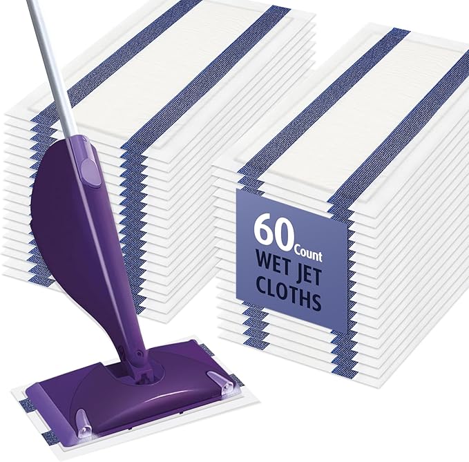 AIR U+ Disposable Mop Pad Refills for Swiffer Wet Jet Mops, Thickned and Absorbent Wet Pads Refill, 60 Count