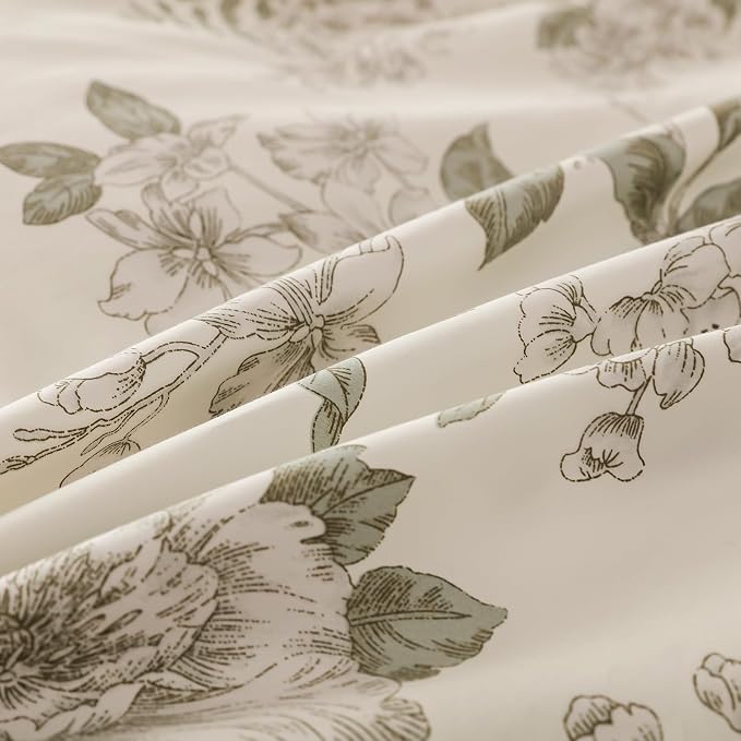 OAITE Duvet Cover Set Twin Size Floral Pattern 600 Thread Count Ultra Soft 100% Long Staple Cotton Duvet Cover Sets 3-PC, Breathable Duvet Cover with Zipper Closure & Corner Ties