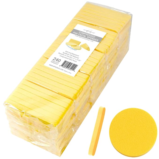 Appearus Compressed PVA Disposable Facial Sponges 240 Count | Polyvinyl alcohol foam sticks expand when wet. Designed for cleansing and mask removal by estheticians and salons