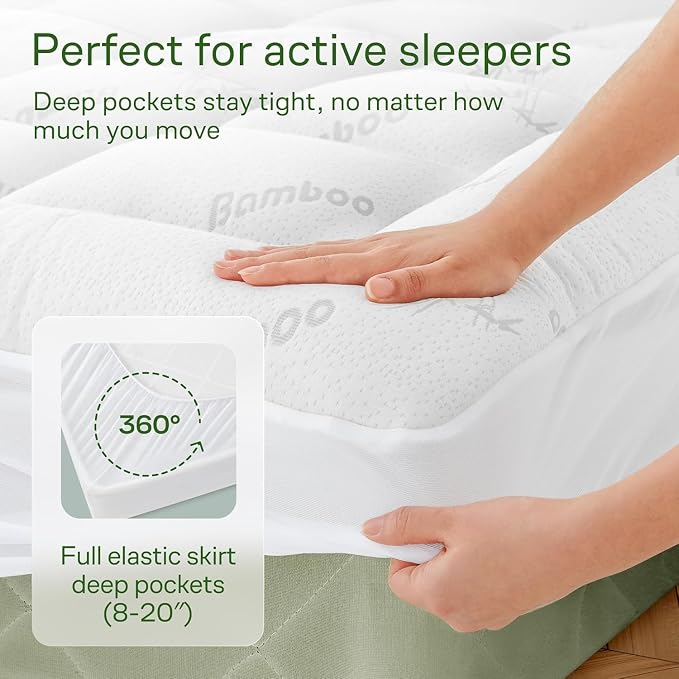 Niagara Sleep Solution Ultra Soft Twin XL Size Mattress Topper - Rayon Derived from Bamboo Pillow Top Mattress Pad for Back Pain Relief - Naturally Cooling for Hot Sleepers, White