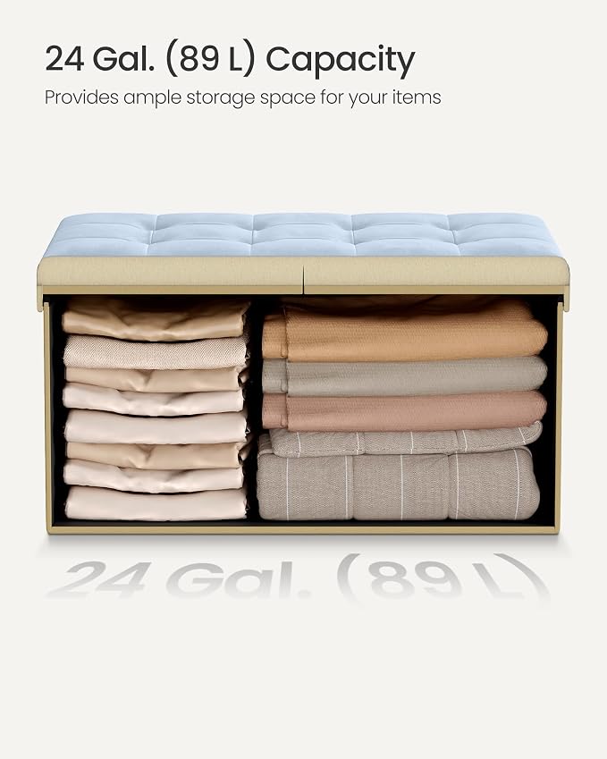 SONGMICS Velvet Storage Ottoman, Folding Storage Bench for Bedroom, Toy Chest, Ottoman Coffee Table, 15 x 29.9 x 15 Inch, Baby Blue, Entryway Shoe Bench, Island Collection ULSF048QQ02