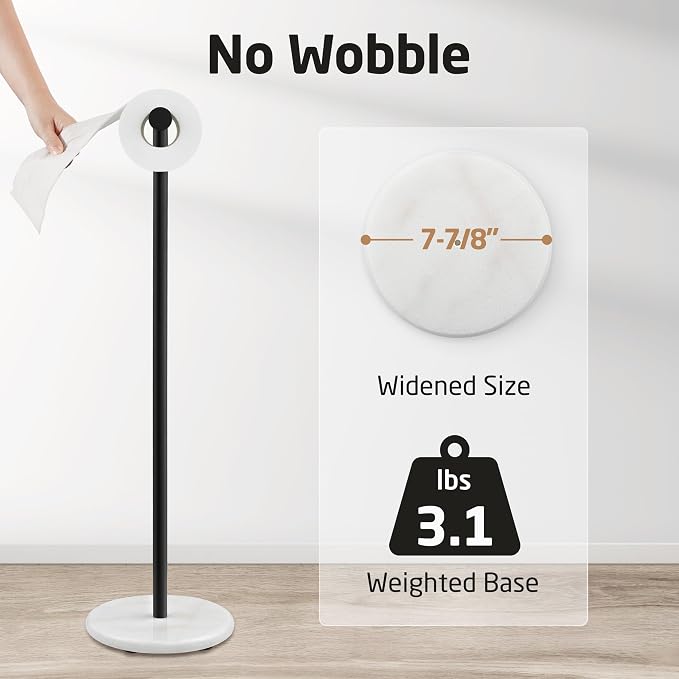 KES Extra High Black Toilet Paper Holder Freestanding 26", Toilet Paper Holder Stand with Natural Marble Base, Floor Free StandingToilet Paper Holder 18/8 Stainless Steel Matte Black, BPH284S66-BK