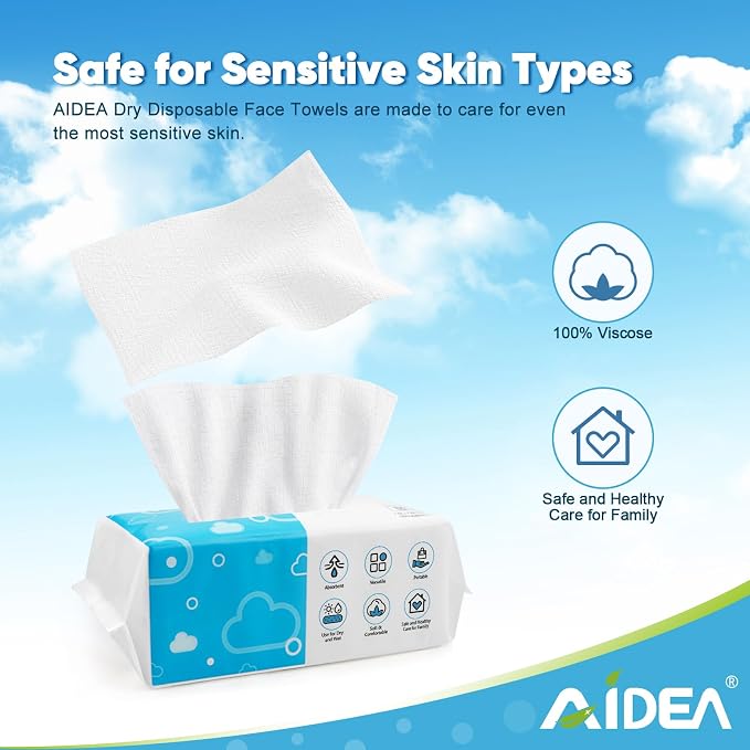 AlDEA Face Towels Disposable-600Ct, Face Towelettes for Sensitive Skin | Clean Facial Wipes for Makeup Removing, Facial Cleansing, Travel, Dry Wipes Face Cloths