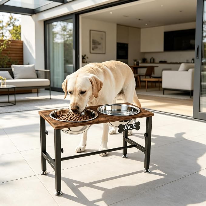 SHAINFUN Elevated Dog Bowls with Mat for Large & Extra Large Dogs, Raised Dog Bowl Stand with 2 Stainless Steel Bowls, Tall Dogs Food Water Bowl Holder