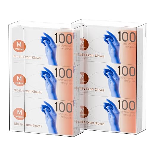 Yieach 2 Pack Acrylic Glove Box Holder Wall Mount With Adhesive,Disposable Medical Rubber Glove Holder on Wall & Hanging Hospital Hair Net,Mask,Latex Gloves Dispenser,Gloves Rack & Storage,Clear