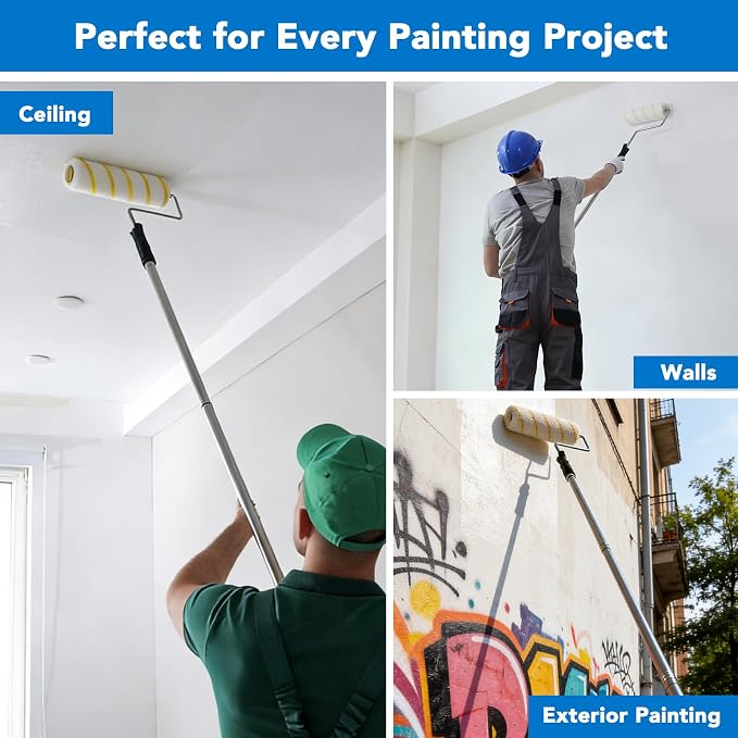 SOUTHGATE 36PCS Paint Roller Kit with 4-Section Pole, 9''& 4''Roller Trays, Heavy-Duty Frames, Microfiber Paint Rollers, Brushes & Scrappers, House Painting Tools for Walls, Ceilings & Home Renovation