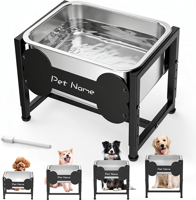 Elevated Dog Bowl, 2.4 Gallon Adjustable Stainless Steel Water Bowl | Large Breed Dog Water Feeder, Pet Feeder with Full Metal Stand for Relief Joint Pressure, Easy Clean, Indoor Outdoor Use