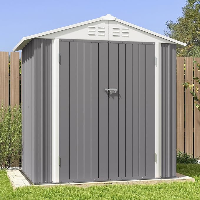Patiowell 6x4 FT Outdoor Storage Shed, Metal Outdoor Sheds with Vents&Lock | Water-Resistance Garden Shed of Galvanized Steel for Lawn, Patio, Backyard Garden Tools, Bikes, Gray