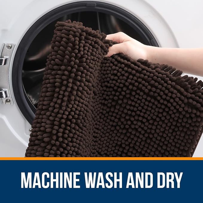 OLANLY Large Bathroom Rugs 40x24, Extra Soft Absorbent Chenille Bath Rugs, Rubber Backing Quick Dry, Machine Washable Bath Mats for Bathroom Floor, Tub and Shower, Home Decor Accessories, Brown