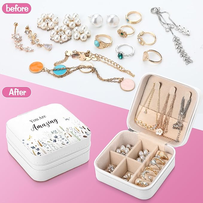 Kacctyen 12 Pieces Wildflower Mini Travel Jewelry Case Bulk You Are Amazing Loved Green Leaf Mother's Day Church Gifts for Secretary Day Party Girls Leather Travel Jewelry Case