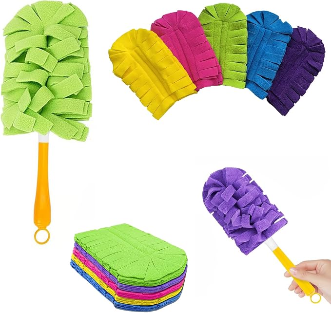 Reusable Chenille Microfiber Dust Duster, 2026 New Electrostatic Fleece Refills with Extendable Handle for Furniture, Electronics, Blinds, Car Interior – Lightweight, Washable (1handles+5refills)
