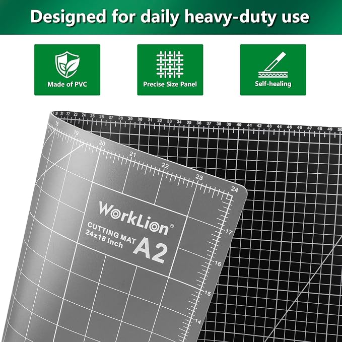 Cutting Mat for Sewing: 24''x18'' Double-Sided Sewing Cutting Mat, 5-Ply Rotary Cutting Board for Sewing, Quilting & Crafts, Grey/Black