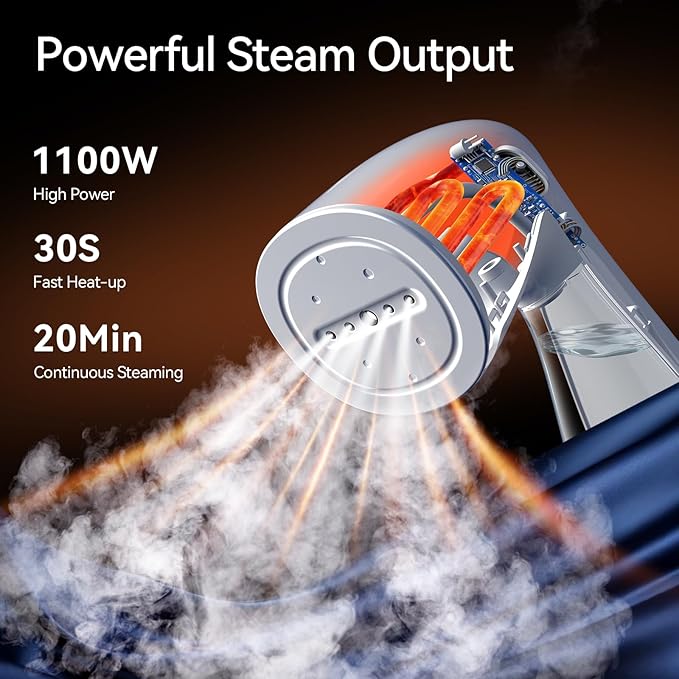 HiLIFE Upgraded Steamer for Clothes, Handheld & Portable, 1100W Powerful Steam, 300ml Big Capacity & No Leak Design, 30S Fast Heat-up, Quick Wrinkle Remover, Compact Size for Travel, ONLY 120V