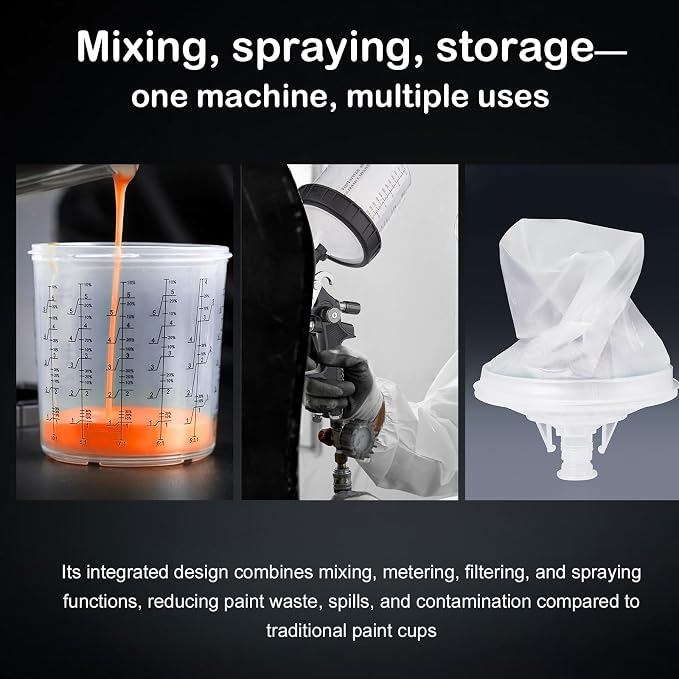 HVLP Air Spray Gun Kit Includes 10 Disposable 650ml Paint Cups with 1.4/1.7/2.0mm Nozzles. The Automotive Paint Spray Gun can be Used for Primer, Clear Topcoat Application(Black)
