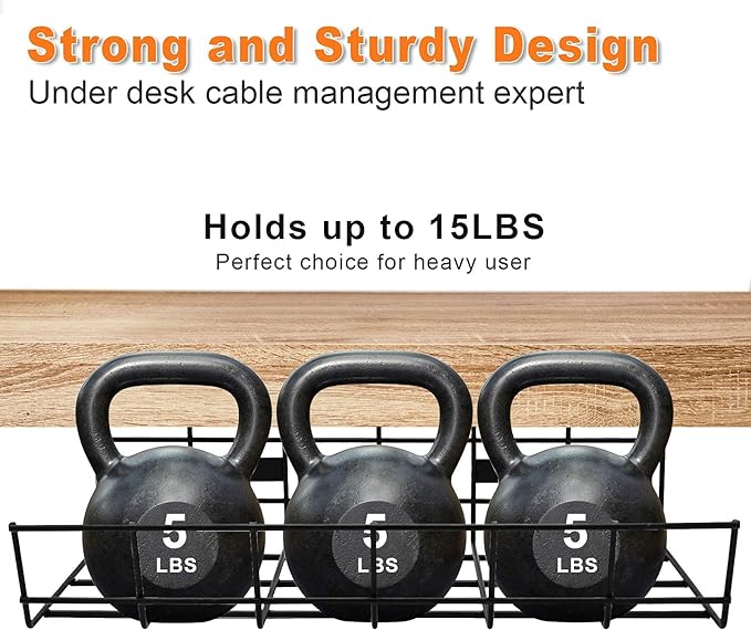 Under Desk Cable Management- 2 Pack Cord Organizer. Metal Wire Cable Management Tray for Office, Studio and Home. Super Sturdy Under Table Cable Management - Black Cable Organizer