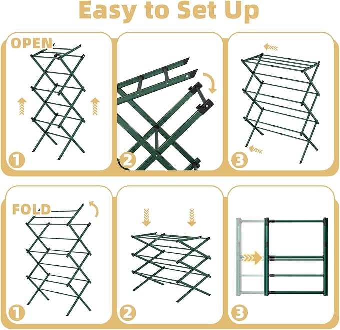 BAKON Foldable Space Saving Clothes Drying Rack, Extendable Rustproof Laundry Rack for Indoor Outdoor Dorm Room Apartments RV, Green