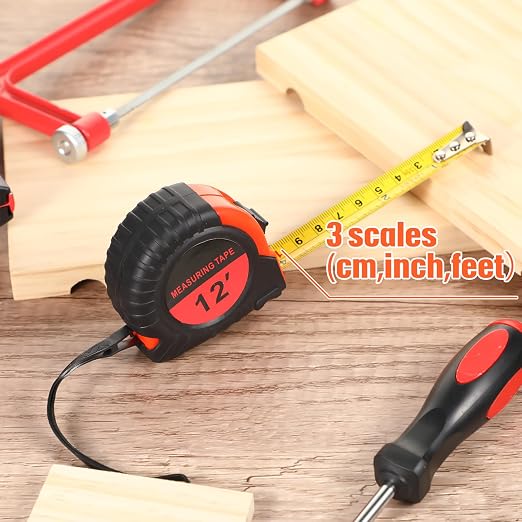 Copkim 50 Pieces Tape Measure Retractable and Easy Read with Fractions Marked Easy Read Basics Self Locking Measuring Tape Bulk for Engineer Contractors(12 Ft,Red)