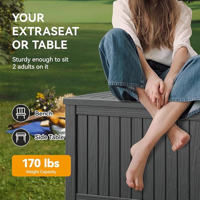 Outdoor Storage Box, 230 Gallon Large Outdoor Resin Deck Box, Storage Waterproof Boxes Lockable Lid for Garden Tools, Pool Supplies, Patio Furniture and Cushions, Black