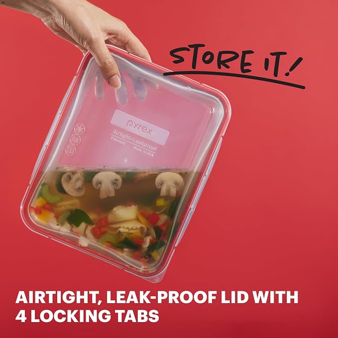Pyrex Freshlock (4-Pack) Mixed Sized Glass Food Storage Containers Set, Airtight & Leakproof Plastic Locking Lids BPA-Free, Meal Prep Containers Set, Freezer Dishwasher Microwave Safe