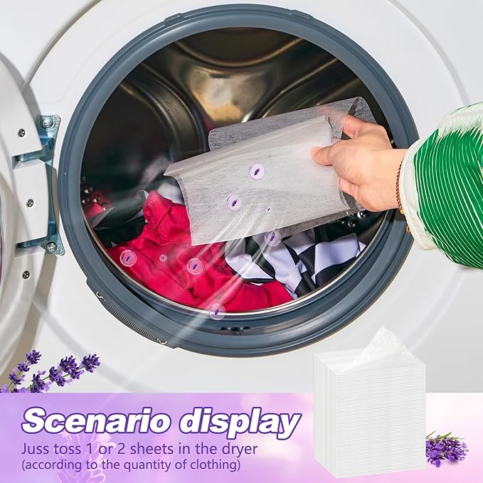 600 Count Dryer Sheets Bulk Fabric Softener Lavender Scent Dryer Sheets Naturally Softens and Removes Static Cling, Ideal for Large Households, Sensitive Skin