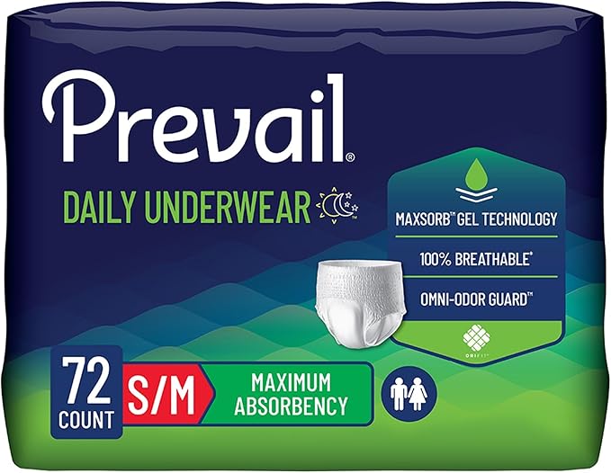Prevail Incontinence Protective Underwear, Maximum Absorbency, Small/Medium, 72 Count