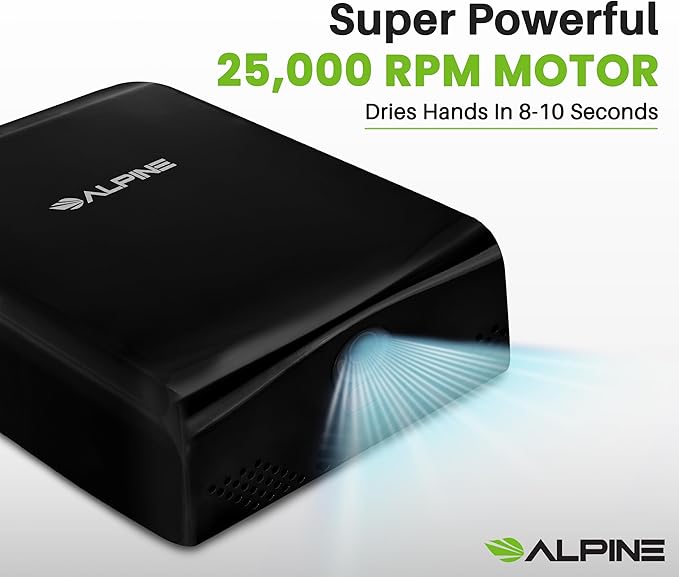 Alpine Hand Dryers for Bathrooms Commercial Extreme Speed Automatic Electric Hand Dryer for Home Bathroom/Restaurant with HEPA Filter, Heat & Speed Control - ADA Compliant (120v Black)