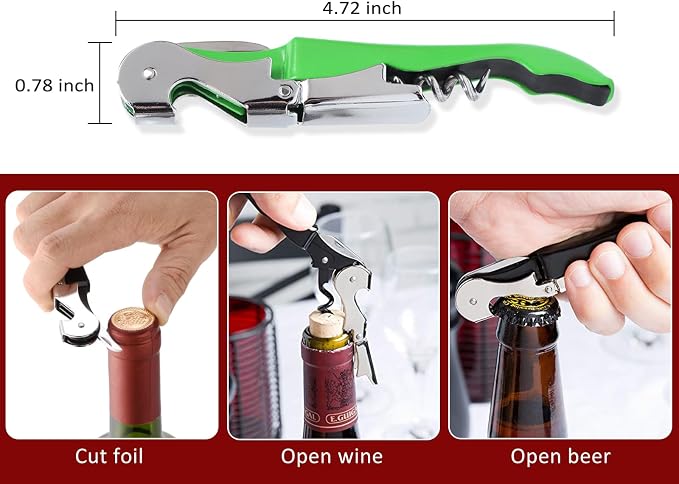 RECUTMS 12 Packs Corkscrew Wine Opener Wine key Stainless Steel Fold Beer or Bottle Opener Serrated Foil Cutter,Perfect for Bars,Restaurants,Family,Company Party (12 Color)