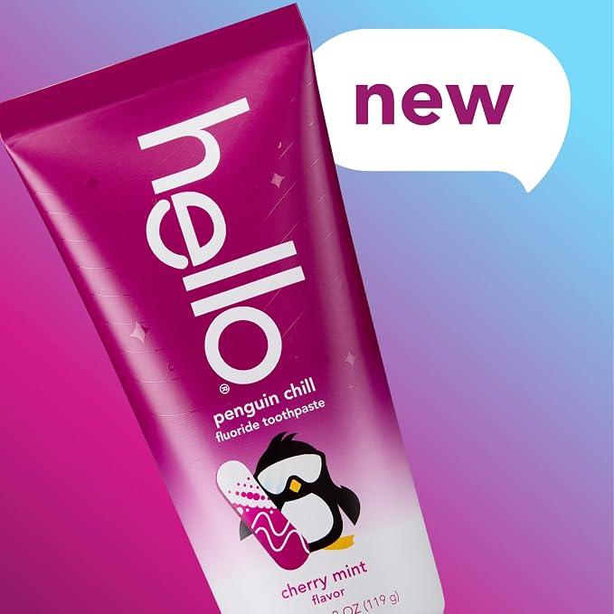 Hello Penguin Chill Kids Toothpaste with Fluoride, Kids Mint Toothpaste with Cherry Flavor, Freshens Breath and Helps Prevent Cavities, Strengthens Enamel, SLS Free, 4.2 oz Tube (Pack of 3) | Freshens Breath, Prevents Cavities, Strengthens Enamel, Tast...