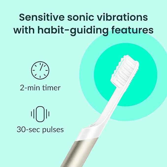 Quip Metal Sonic Electric Toothbrush for Adults - Time Travel & Soft Bristles with Travel Case & Replacement Brush Head - 3 Month Battery Life, Moonlight Champagne