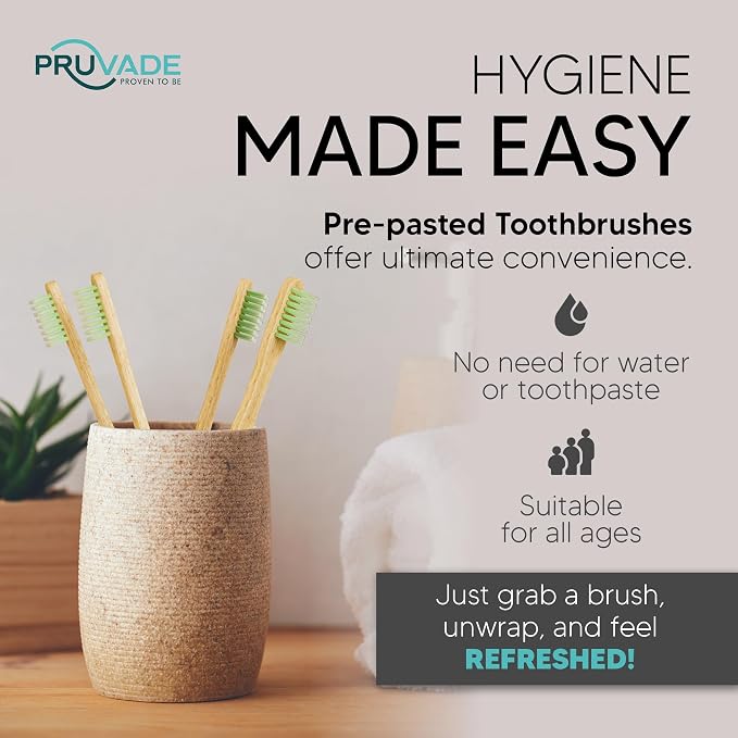 144 Pack Disposable Bamboo Toothbrushes with Toothpaste | Prepasted Toothbrushes Individually Wrapped - Single Use Waterless Tooth Brush with Soft Bristles for Work, Camping, Travel