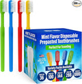 Bulk 288 Disposable Toothbrushes With Toothpaste (288 Pack) Prepasted Mint Flavor Individually Wrapped - No Water Needed, Paste Made In USA Great For Airbnb, Hotel, Camping, Travel, Donation