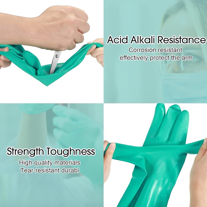 Potchen 40 Pairs Chemical Resistant Gloves Heavy Duty 15 Mil Nitrile Gloves Bulk for Cleaning, Resist Household Acid, Alkali and Oil (Large)