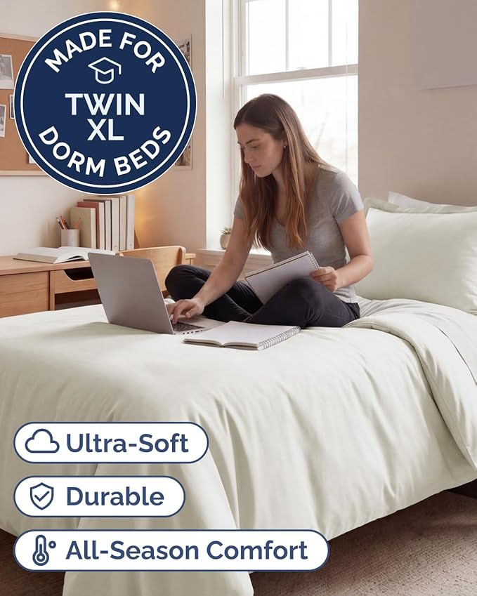 Duvet Cover Twin/Twin XL Size Set - Extra Soft Twin/Twin XL Duvet Cover 68" x 90" with 1 Pillow Sham for Women, Men, Kids & Teens - Comfy, Easy-Care & Fade Free with Zipper Closures and Ties (Ivory)