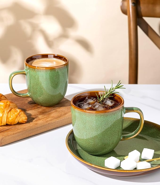 LERATIO Ceramic Coffee Mugs Set of 6,12oz Handmade Coffee Mugs Set | Large Handle for Cappuccino/Latte/Tea/Hot Cocoa,Oven &Dishwasher & Microwave Safe-Sage Meadow Green