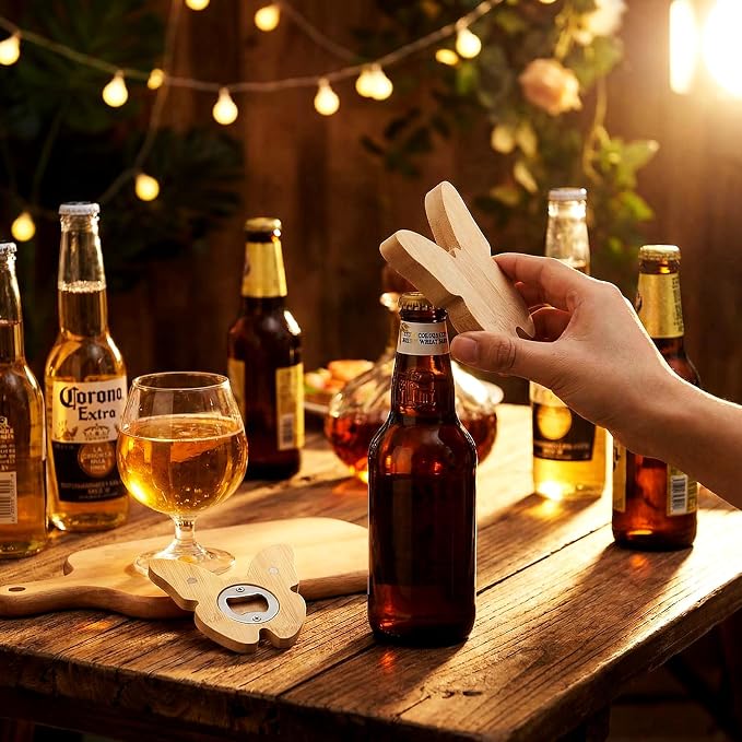 Vesici 24 Pcs Magnetic Bottle Opener 2.5in DIY Bamboo Butterfly Shape Beer Openers Wooden Fridge Magnet Refrigerator Sticker Gift for Beer Lover Wedding Guest Kitchens Bars Parties