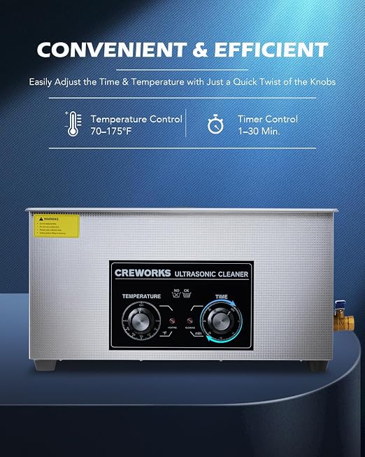 CREWORKS Ultrasonic Cleaner with Heater and Timer, 480W 22L Professional Ultrasonic Cleaning Machine, 5.8 gal Stainless Steel Cleaner with Knobs for Tool Jewelry Watch Glasses and More