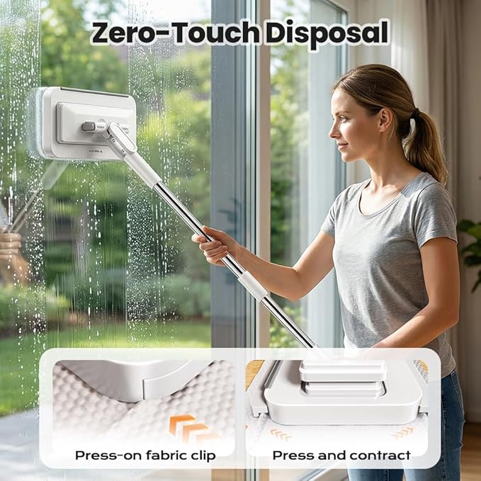 Hands-Free Multi-Purpose Flat Mop, 2026 Convenient Cloth Changing Mini Mop Long Handle Wet and Dry Flat Mopping, Sweeper Stick Lightweight Snap for Corners Multi Surface (37’‘)
