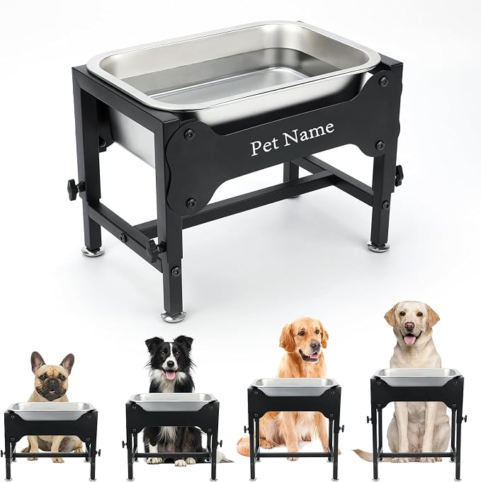 1.25 Gallon Elevated Dog Water Bowl, 4-Height Raised Stand | Stainless Steel Raised Bowl, 4 Heights 9.65-15.16 in, Non-Slip Feet, Small and Medium Dogs, Indoor Outdoor Use, Easy to Clean