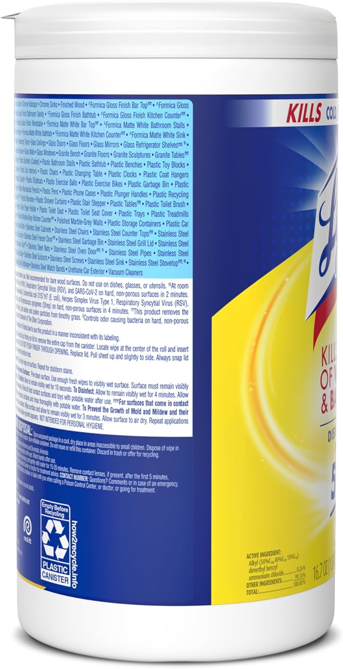 Lysol Disinfectant Wipes, Multi-Surface Antibacterial Cleaning Wipes, for Disinfecting and Cleaning, Lemon and Lime Blossom, 80 Count (Pack of 1)
