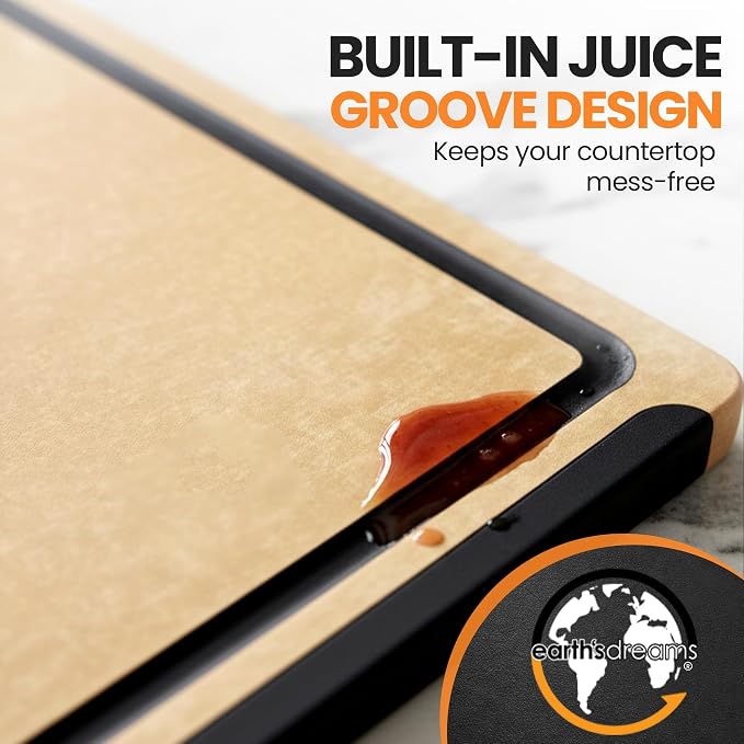 Earth’s Dreams Composite Wood Cutting Board 17” x 12”, Built in Groove | Extra Large, Non-Toxic, Dishwasher Safe, Knife-Friendly, Heavy-Duty Kitchen & Charcuterie Board